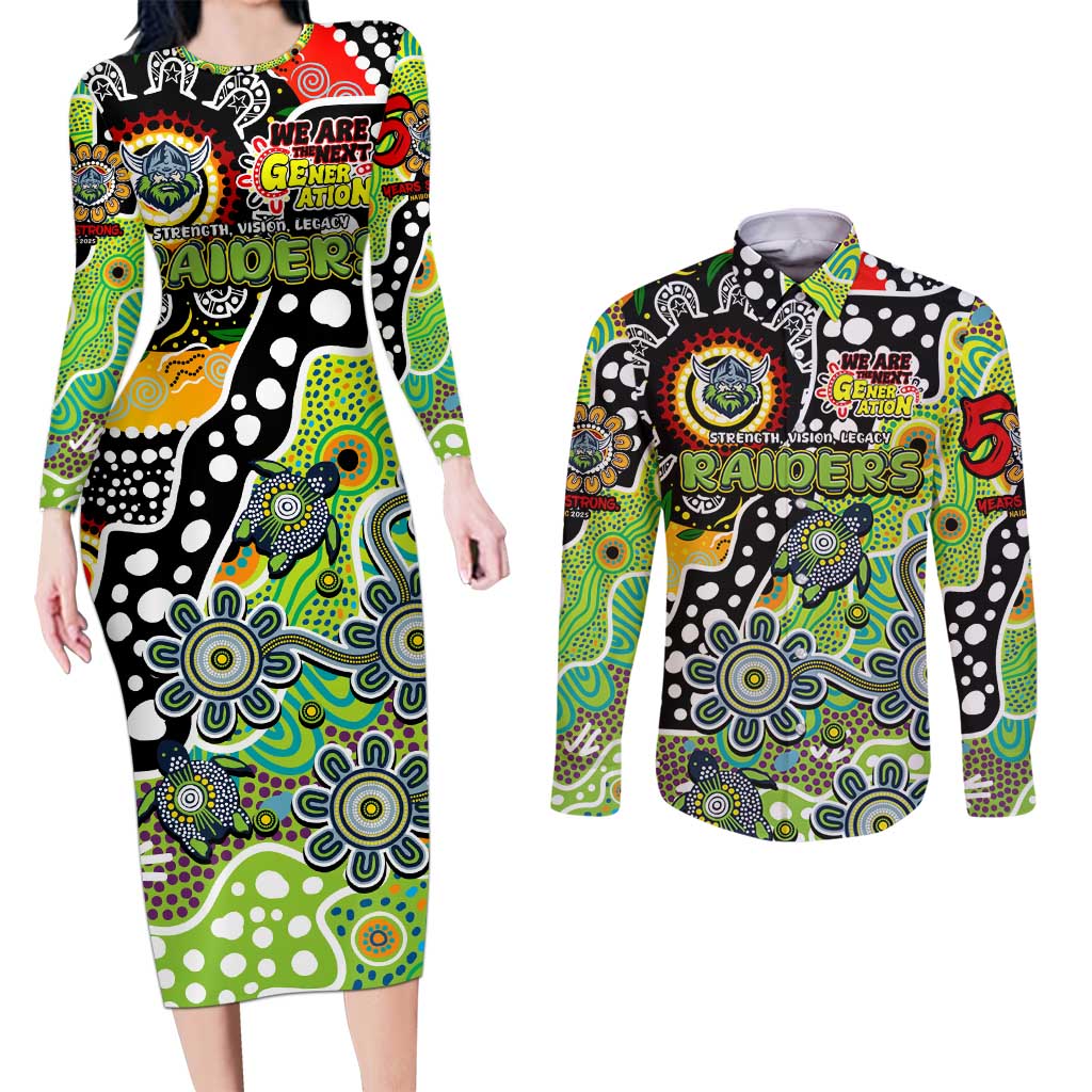 Personalised Raiders NRL Celebrating 50 Years of Naidoc Couples Matching Long Sleeve Bodycon Dress and Long Sleeve Button Shirt NAIDOC Week 2025 Aboriginal