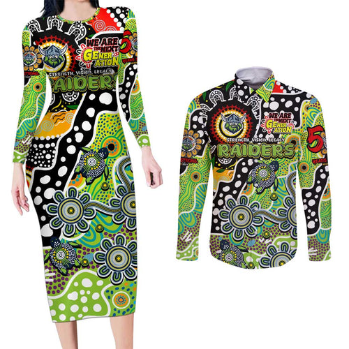 Personalised Raiders NRL Celebrating 50 Years of Naidoc Couples Matching Long Sleeve Bodycon Dress and Long Sleeve Button Shirt NAIDOC Week 2025 Aboriginal