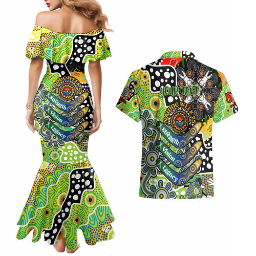 Personalised Raiders NRL Celebrating 50 Years of Naidoc Couples Matching Mermaid Dress and Hawaiian Shirt NAIDOC Week 2025 Aboriginal