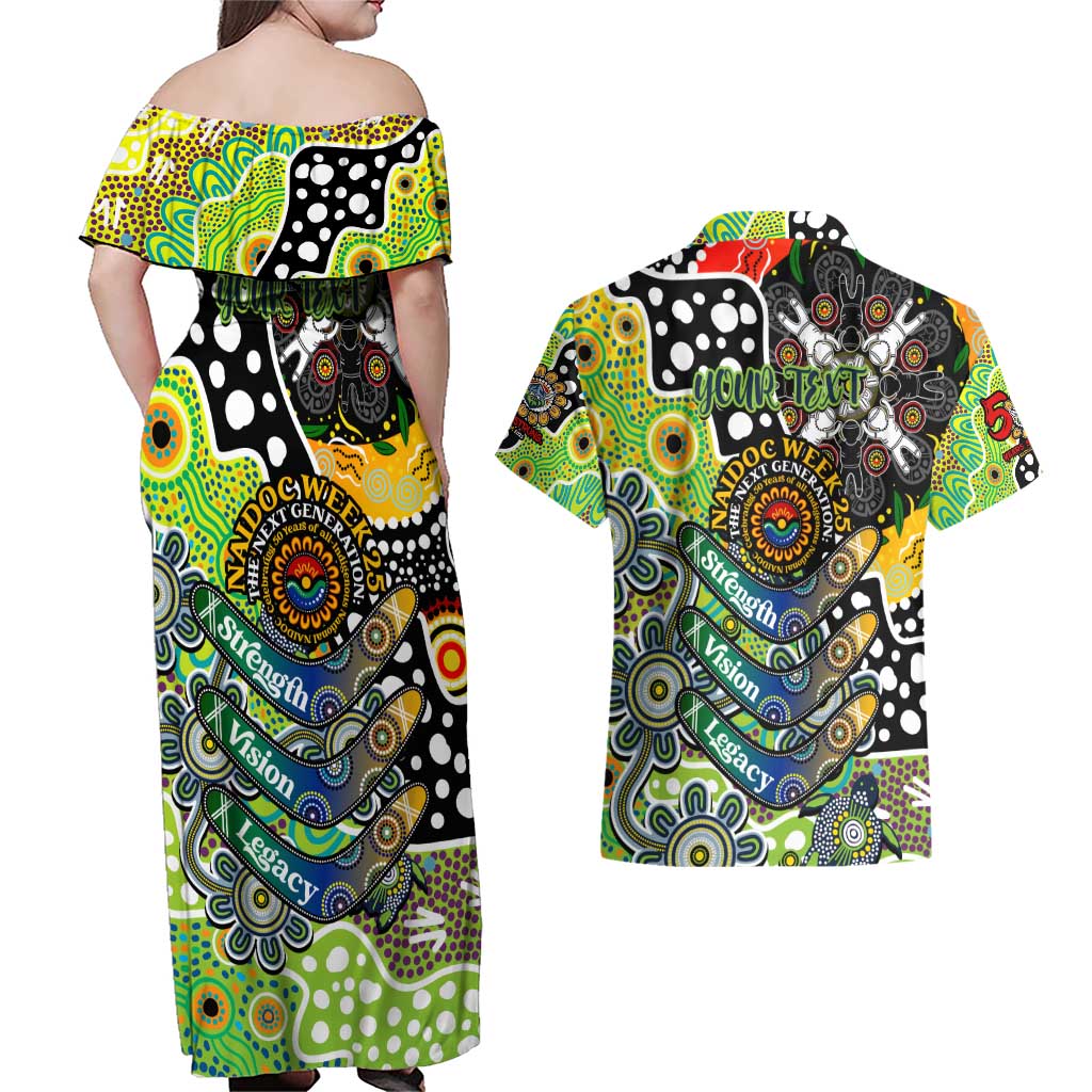 Personalised Raiders NRL Celebrating 50 Years of Naidoc Couples Matching Off Shoulder Maxi Dress and Hawaiian Shirt NAIDOC Week 2025 Aboriginal