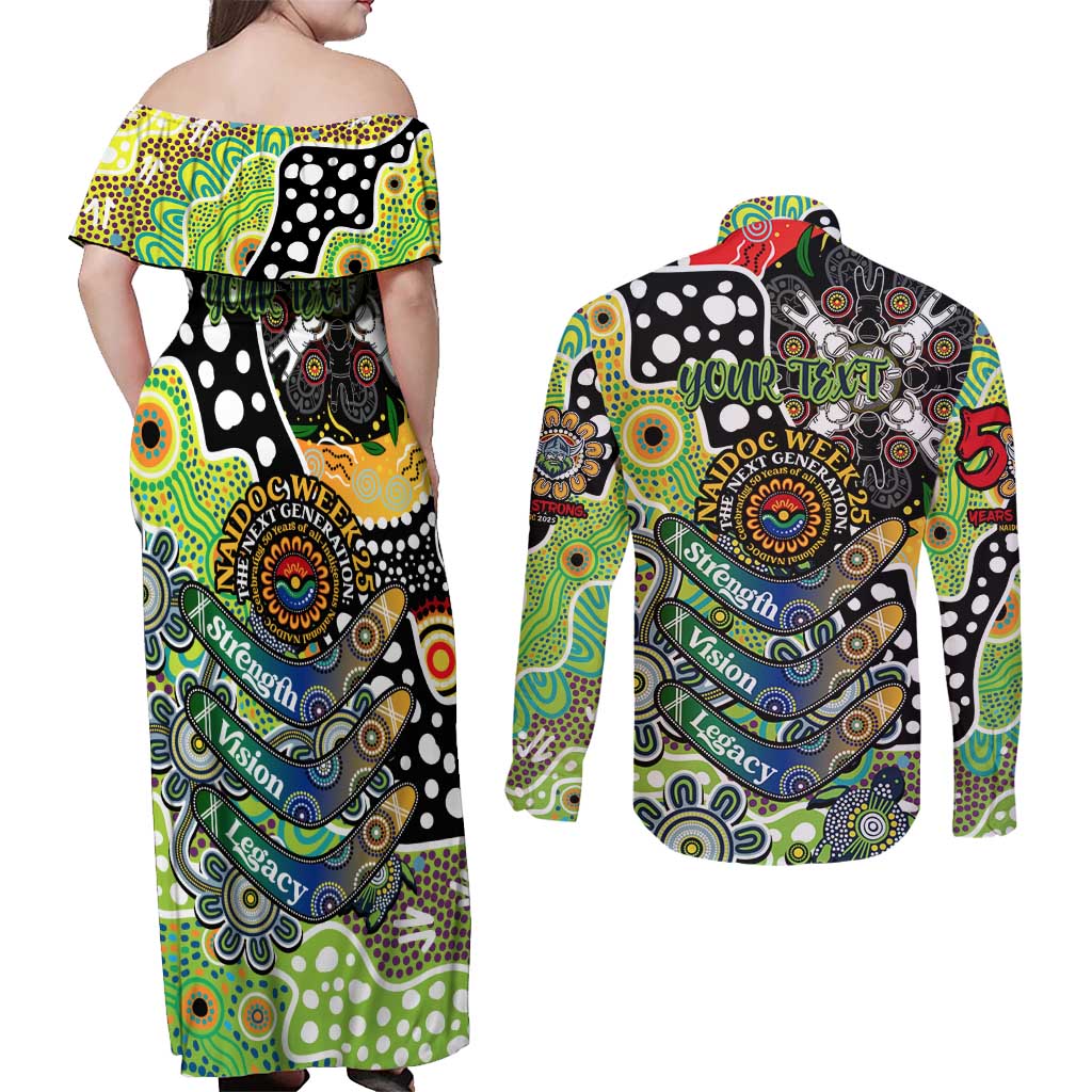 Personalised Raiders NRL Celebrating 50 Years of Naidoc Couples Matching Off Shoulder Maxi Dress and Long Sleeve Button Shirt NAIDOC Week 2025 Aboriginal