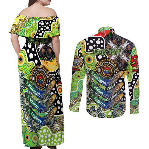 Personalised Raiders NRL Celebrating 50 Years of Naidoc Couples Matching Off Shoulder Maxi Dress and Long Sleeve Button Shirt NAIDOC Week 2025 Aboriginal
