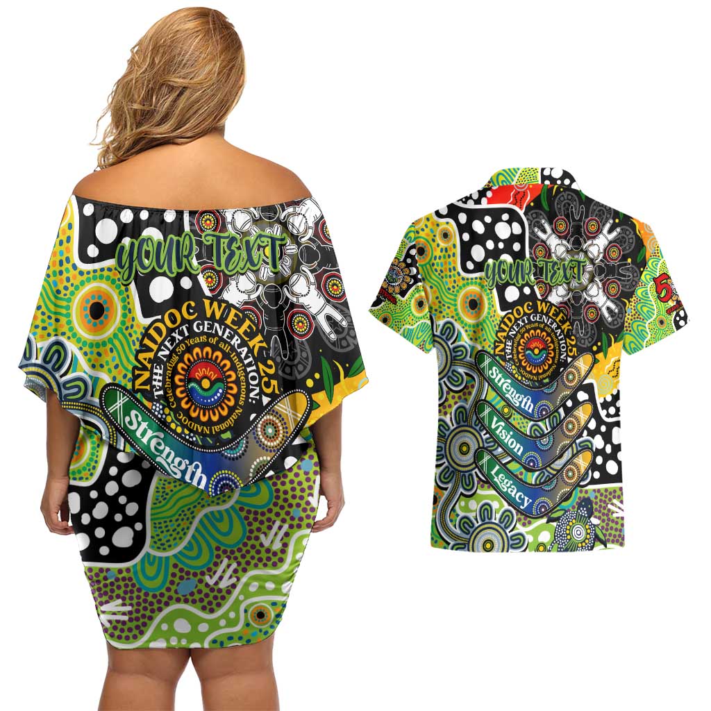 Personalised Raiders NRL Celebrating 50 Years of Naidoc Couples Matching Off Shoulder Short Dress and Hawaiian Shirt NAIDOC Week 2025 Aboriginal