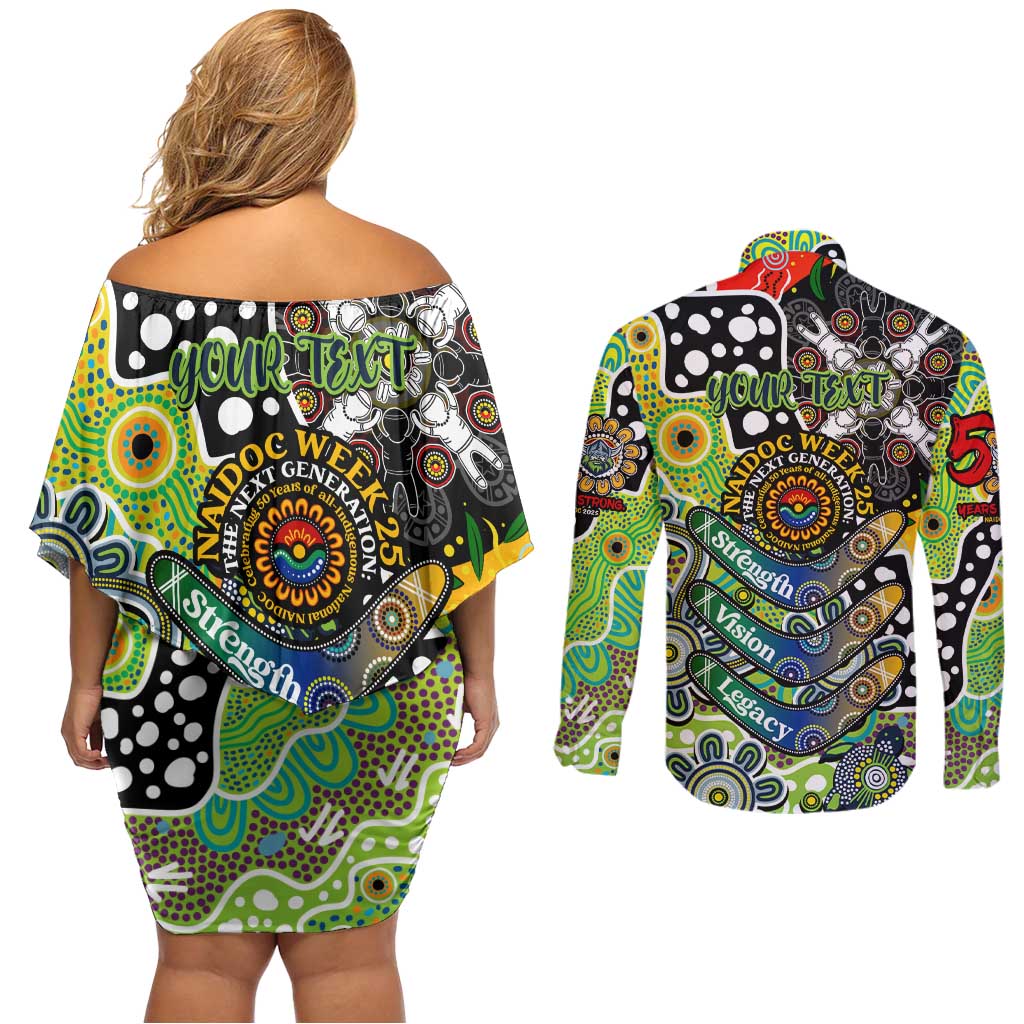 Personalised Raiders NRL Celebrating 50 Years of Naidoc Couples Matching Off Shoulder Short Dress and Long Sleeve Button Shirt NAIDOC Week 2025 Aboriginal