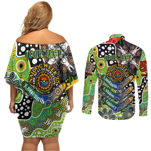 Personalised Raiders NRL Celebrating 50 Years of Naidoc Couples Matching Off Shoulder Short Dress and Long Sleeve Button Shirt NAIDOC Week 2025 Aboriginal