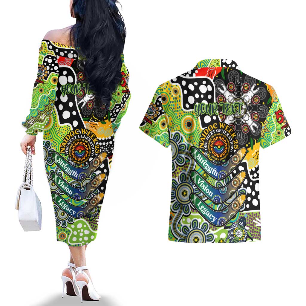 Personalised Raiders NRL Celebrating 50 Years of Naidoc Couples Matching Off The Shoulder Long Sleeve Dress and Hawaiian Shirt NAIDOC Week 2025 Aboriginal
