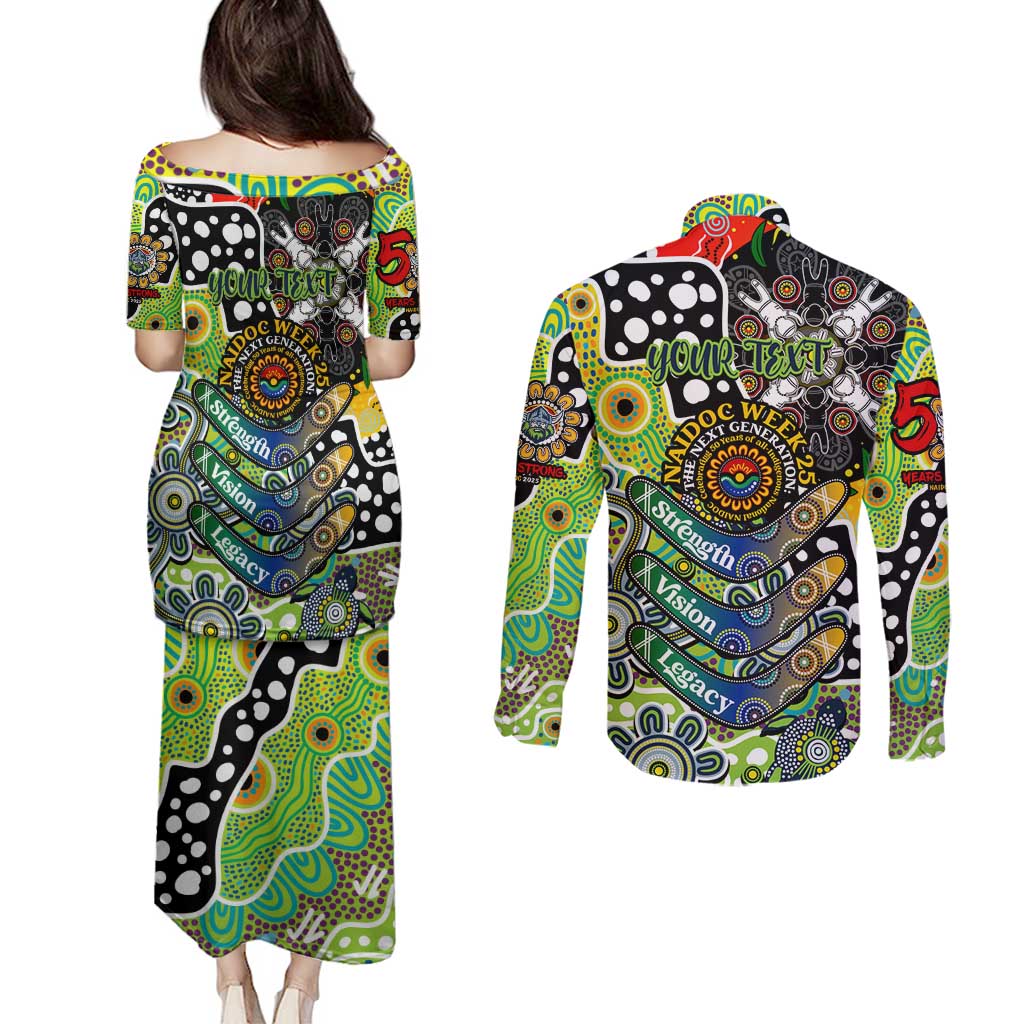 Personalised Raiders NRL Celebrating 50 Years of Naidoc Couples Matching Puletasi and Long Sleeve Button Shirt NAIDOC Week 2025 Aboriginal