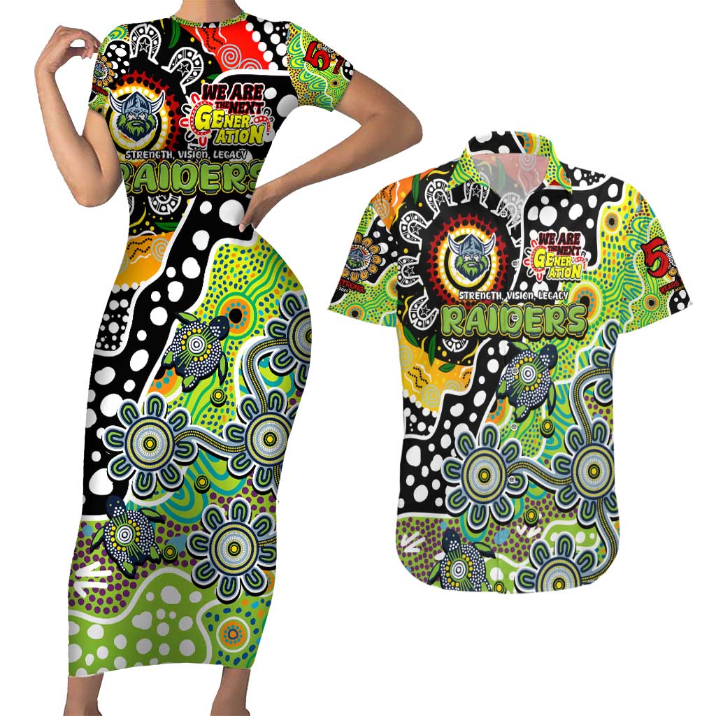 Personalised Raiders NRL Celebrating 50 Years of Naidoc Couples Matching Short Sleeve Bodycon Dress and Hawaiian Shirt NAIDOC Week 2025 Aboriginal