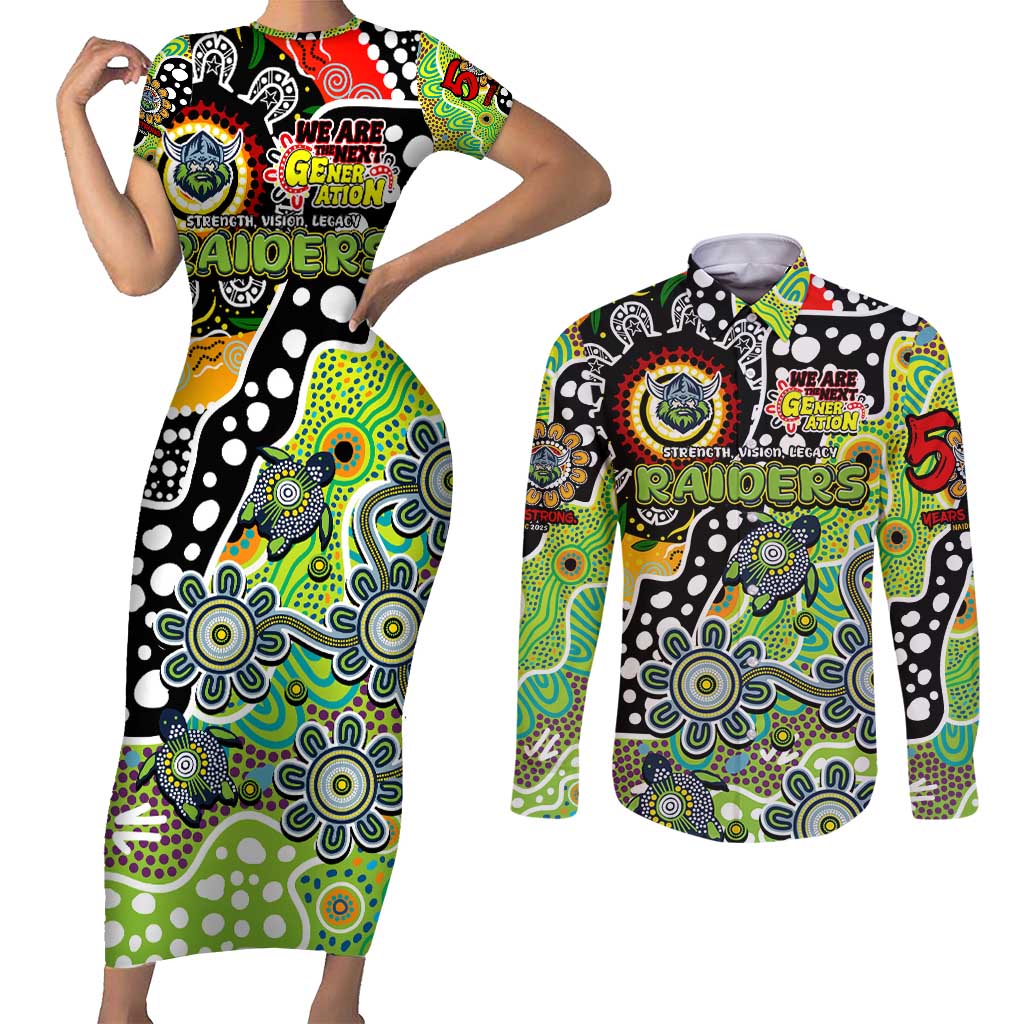 Personalised Raiders NRL Celebrating 50 Years of Naidoc Couples Matching Short Sleeve Bodycon Dress and Long Sleeve Button Shirt NAIDOC Week 2025 Aboriginal