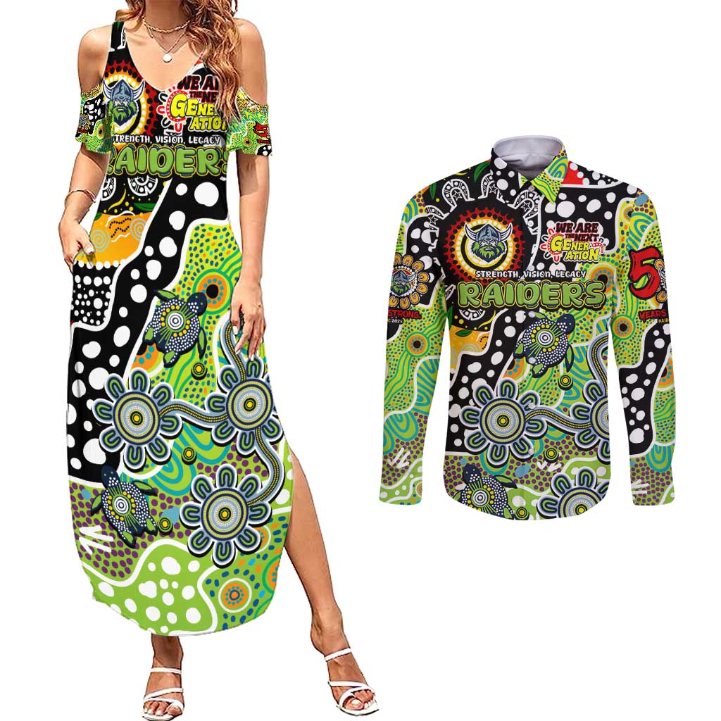 Personalised Raiders NRL Celebrating 50 Years of Naidoc Couples Matching Summer Maxi Dress and Long Sleeve Button Shirt NAIDOC Week 2025 Aboriginal