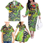 Personalised Raiders NRL Celebrating 50 Years of Naidoc Family Matching Off The Shoulder Long Sleeve Dress and Hawaiian Shirt NAIDOC Week 2025 Aboriginal