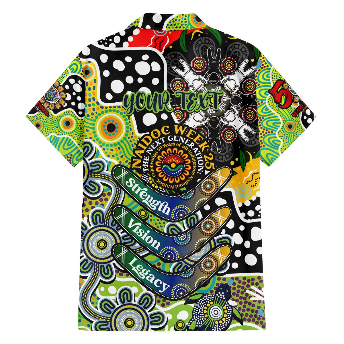 Personalised Raiders NRL Celebrating 50 Years of Naidoc Family Matching Off The Shoulder Long Sleeve Dress and Hawaiian Shirt NAIDOC Week 2025 Aboriginal
