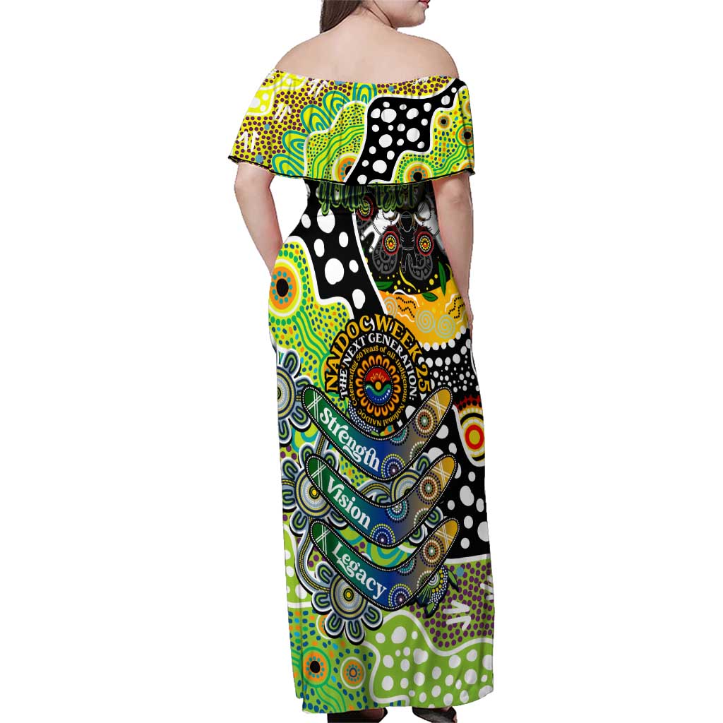 Personalised Raiders NRL Celebrating 50 Years of Naidoc Family Matching Off Shoulder Maxi Dress and Hawaiian Shirt NAIDOC Week 2025 Aboriginal