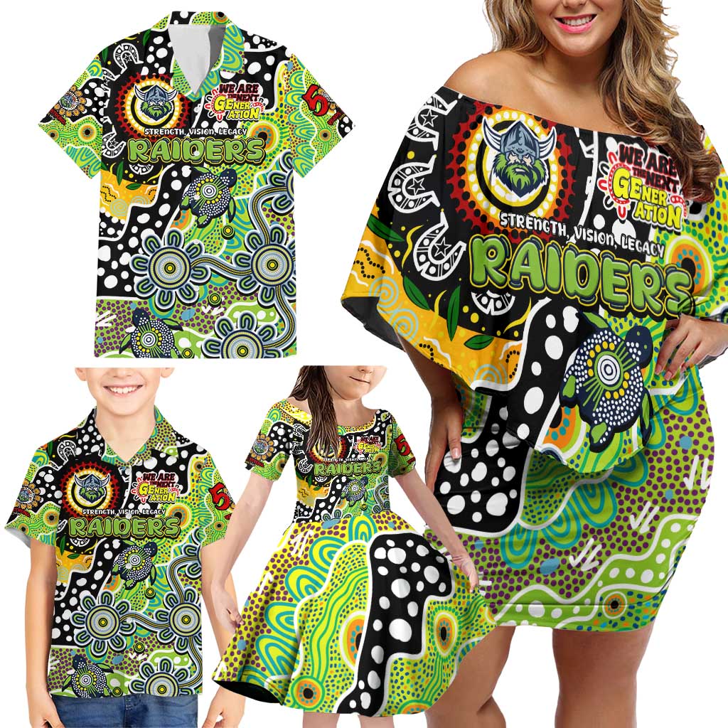 Personalised Raiders NRL Celebrating 50 Years of Naidoc Family Matching Off Shoulder Short Dress and Hawaiian Shirt NAIDOC Week 2025 Aboriginal
