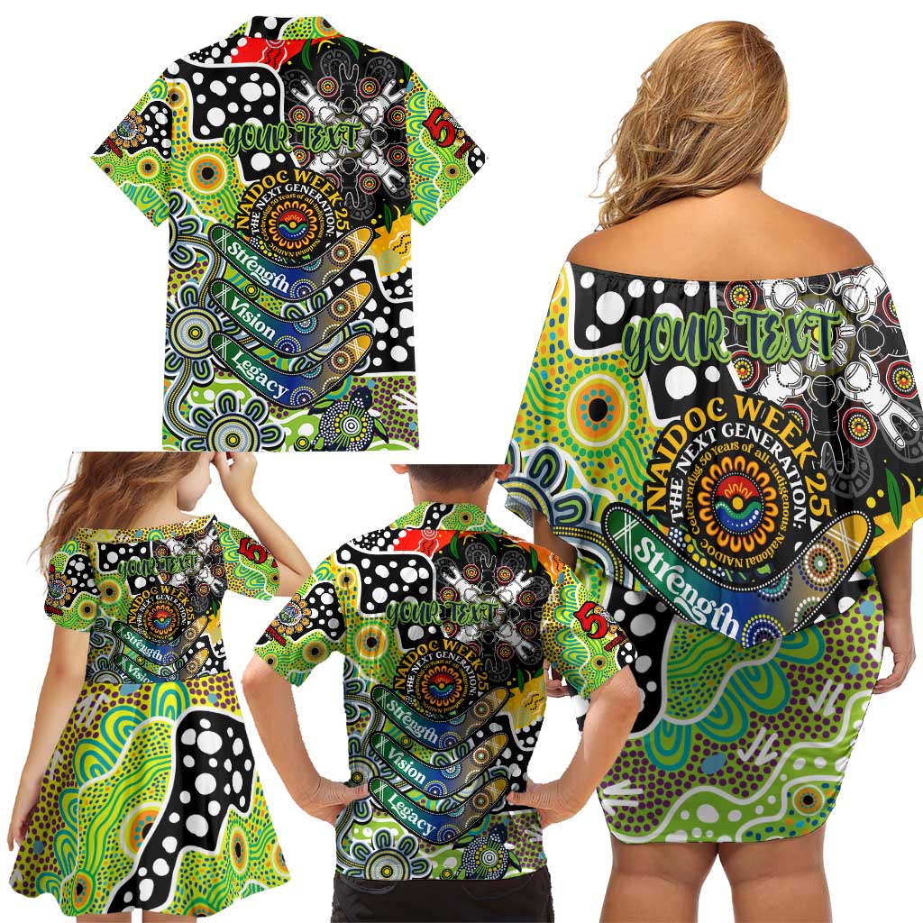 Personalised Raiders NRL Celebrating 50 Years of Naidoc Family Matching Off Shoulder Short Dress and Hawaiian Shirt NAIDOC Week 2025 Aboriginal