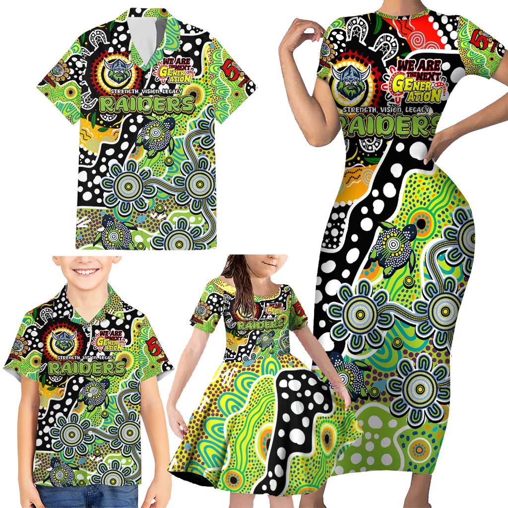 Personalised Raiders NRL Celebrating 50 Years of Naidoc Family Matching Short Sleeve Bodycon Dress and Hawaiian Shirt NAIDOC Week 2025 Aboriginal