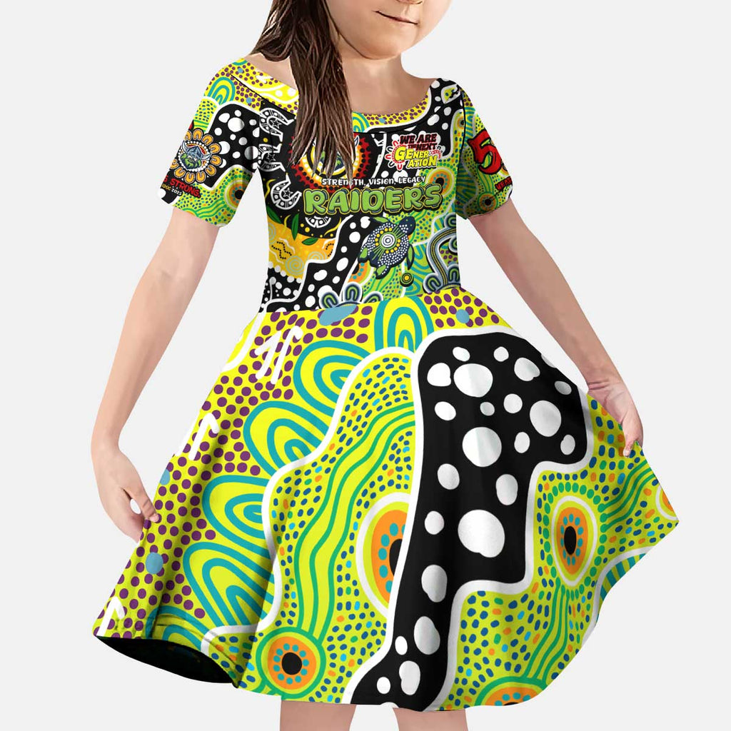 Personalised Raiders NRL Celebrating 50 Years of Naidoc Kid Short Sleeve Dress NAIDOC Week 2025 Aboriginal