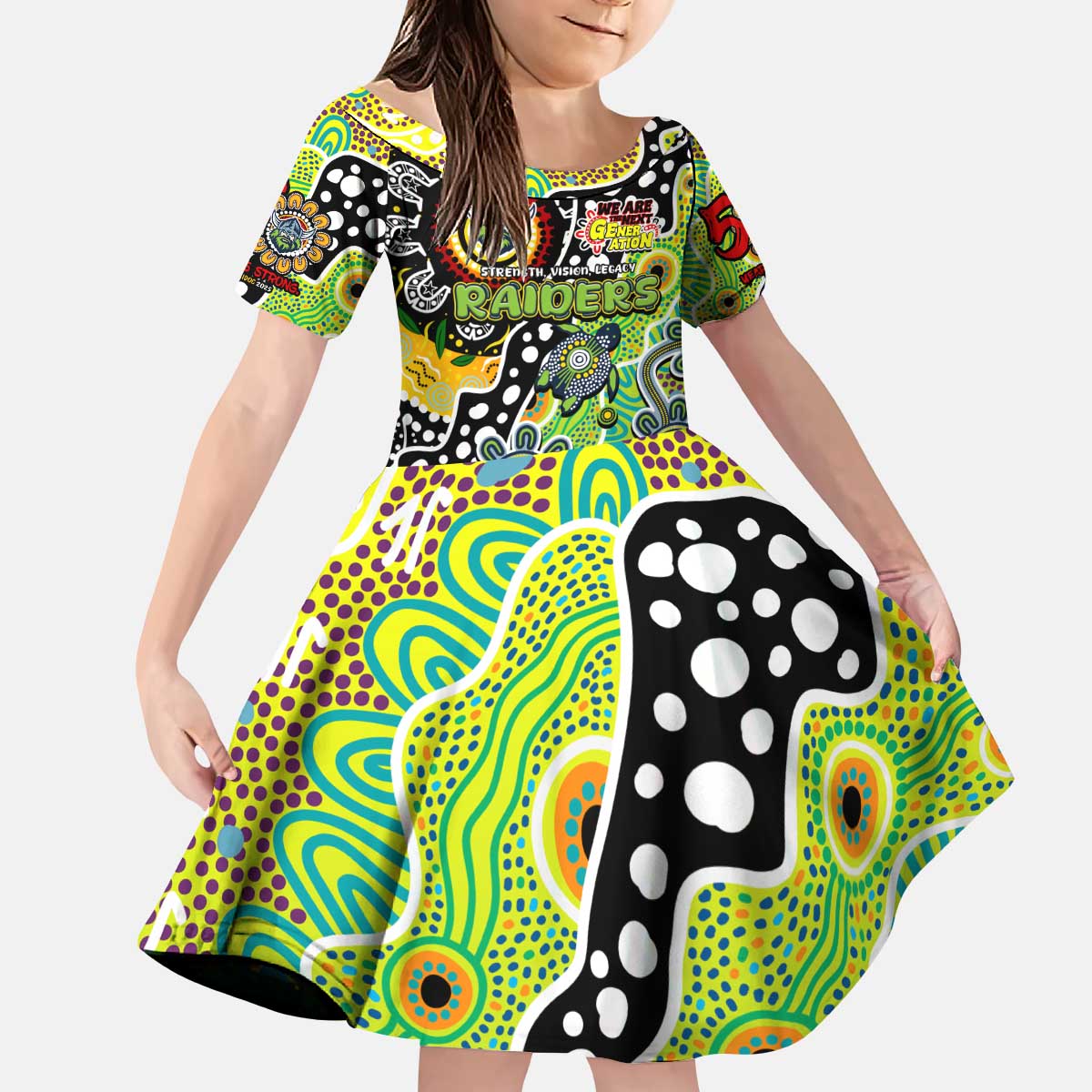 Personalised Raiders NRL Celebrating 50 Years of Naidoc Kid Short Sleeve Dress NAIDOC Week 2025 Aboriginal