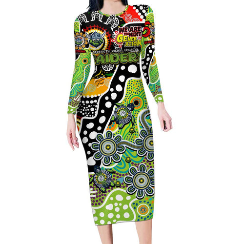 Personalised Raiders NRL Celebrating 50 Years of Naidoc Long Sleeve Bodycon Dress NAIDOC Week 2025 Aboriginal