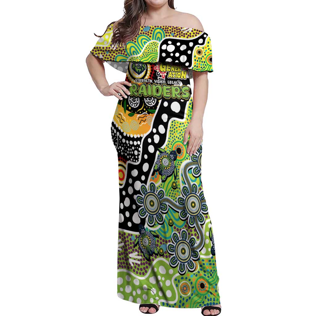 Personalised Raiders NRL Celebrating 50 Years of Naidoc Off Shoulder Maxi Dress NAIDOC Week 2025 Aboriginal