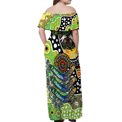 Personalised Raiders NRL Celebrating 50 Years of Naidoc Off Shoulder Maxi Dress NAIDOC Week 2025 Aboriginal
