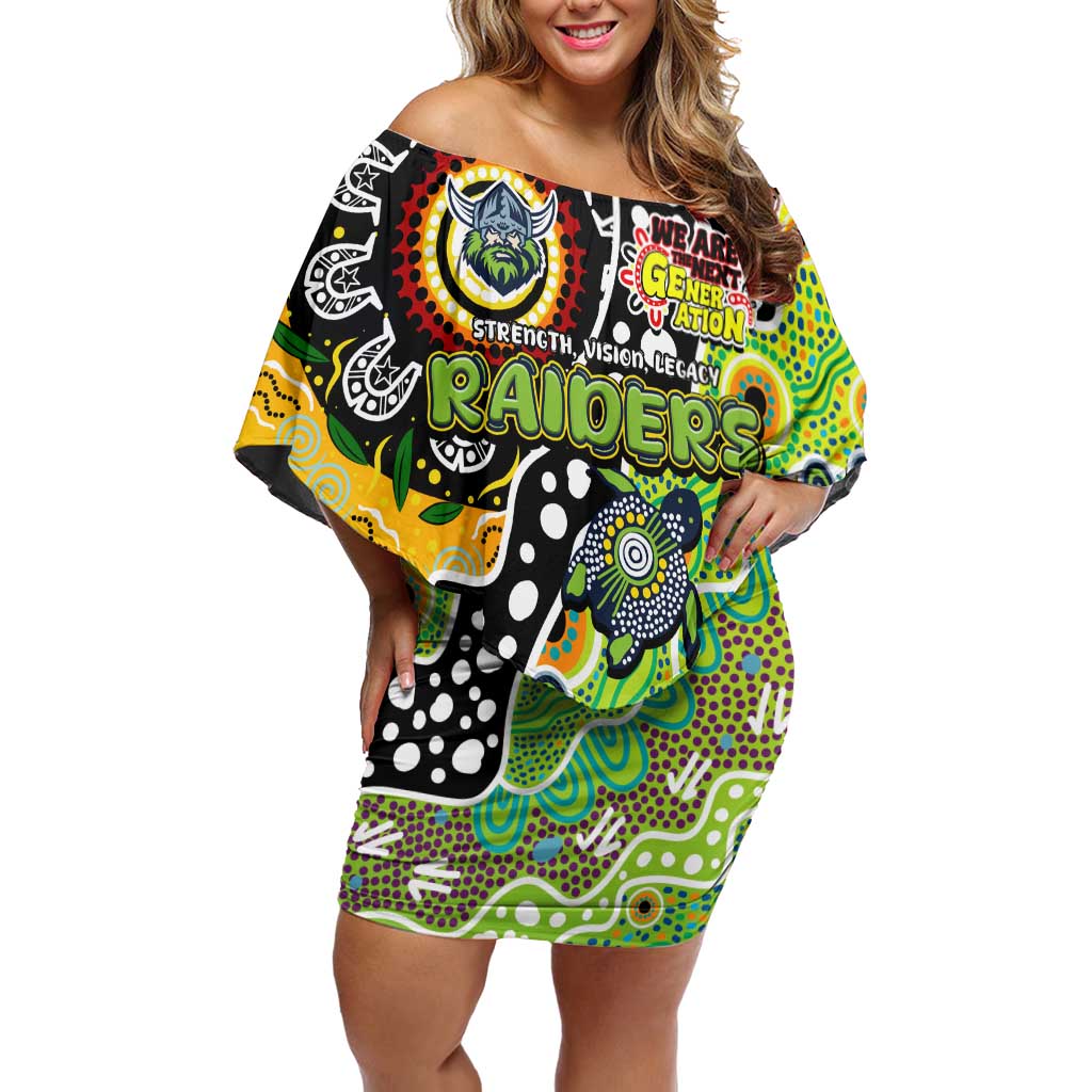 Personalised Raiders NRL Celebrating 50 Years of Naidoc Off Shoulder Short Dress NAIDOC Week 2025 Aboriginal