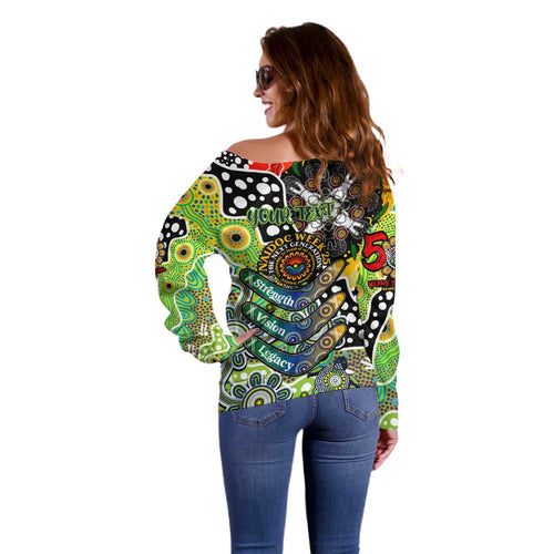Personalised Raiders NRL Celebrating 50 Years of Naidoc Off Shoulder Sweater NAIDOC Week 2025 Aboriginal