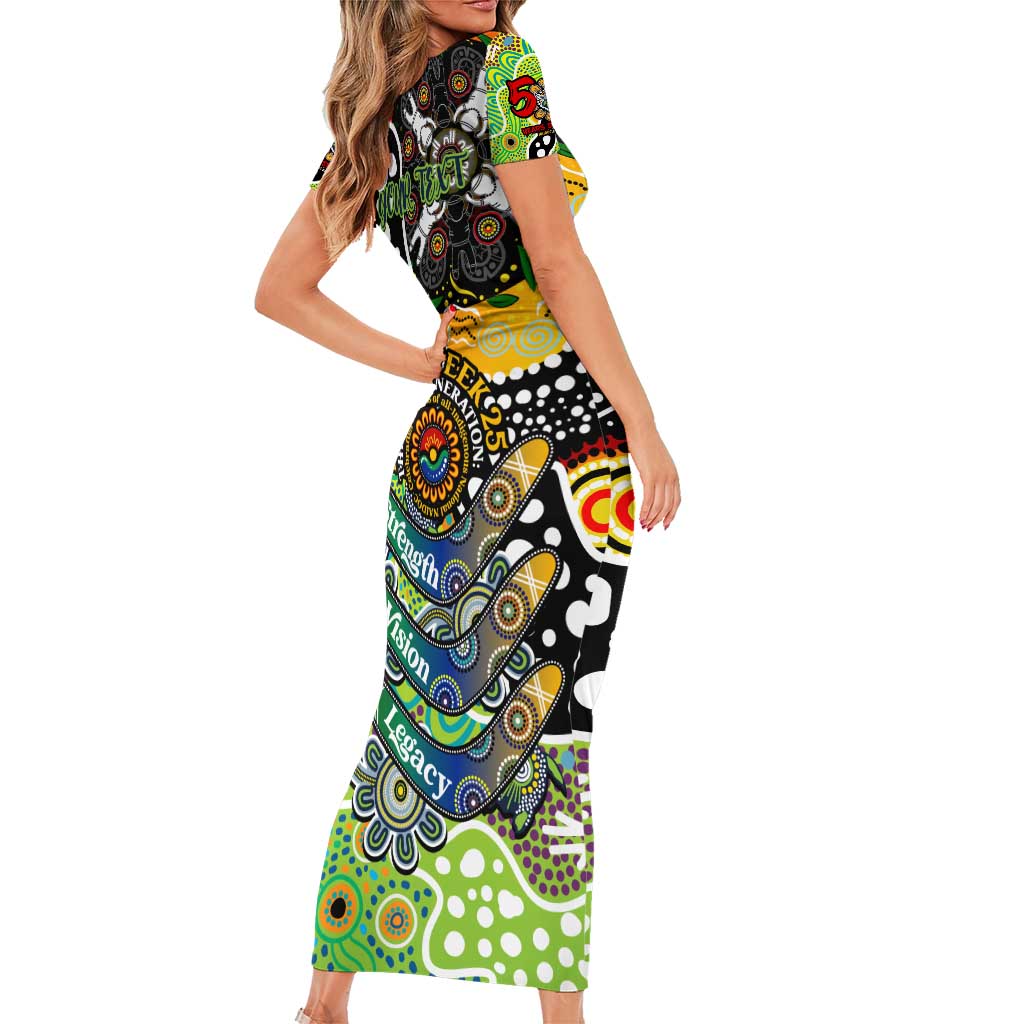 Personalised Raiders NRL Celebrating 50 Years of Naidoc Short Sleeve Bodycon Dress NAIDOC Week 2025 Aboriginal
