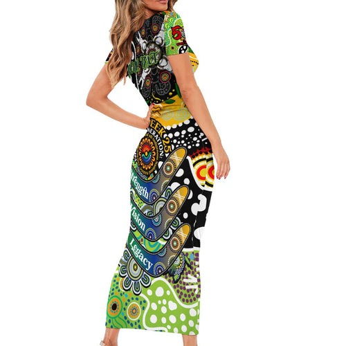 Personalised Raiders NRL Celebrating 50 Years of Naidoc Short Sleeve Bodycon Dress NAIDOC Week 2025 Aboriginal