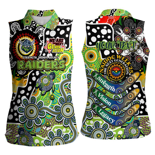 Personalised Raiders NRL Celebrating 50 Years of Naidoc Women Sleeveless Polo Shirt NAIDOC Week 2025 Aboriginal