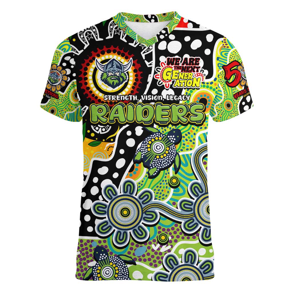 Personalised Raiders NRL Celebrating 50 Years of Naidoc Women V-Neck T-Shirt NAIDOC Week 2025 Aboriginal