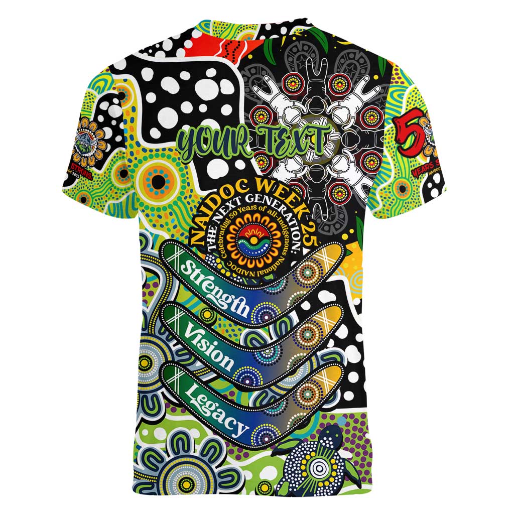 Personalised Raiders NRL Celebrating 50 Years of Naidoc Women V-Neck T-Shirt NAIDOC Week 2025 Aboriginal