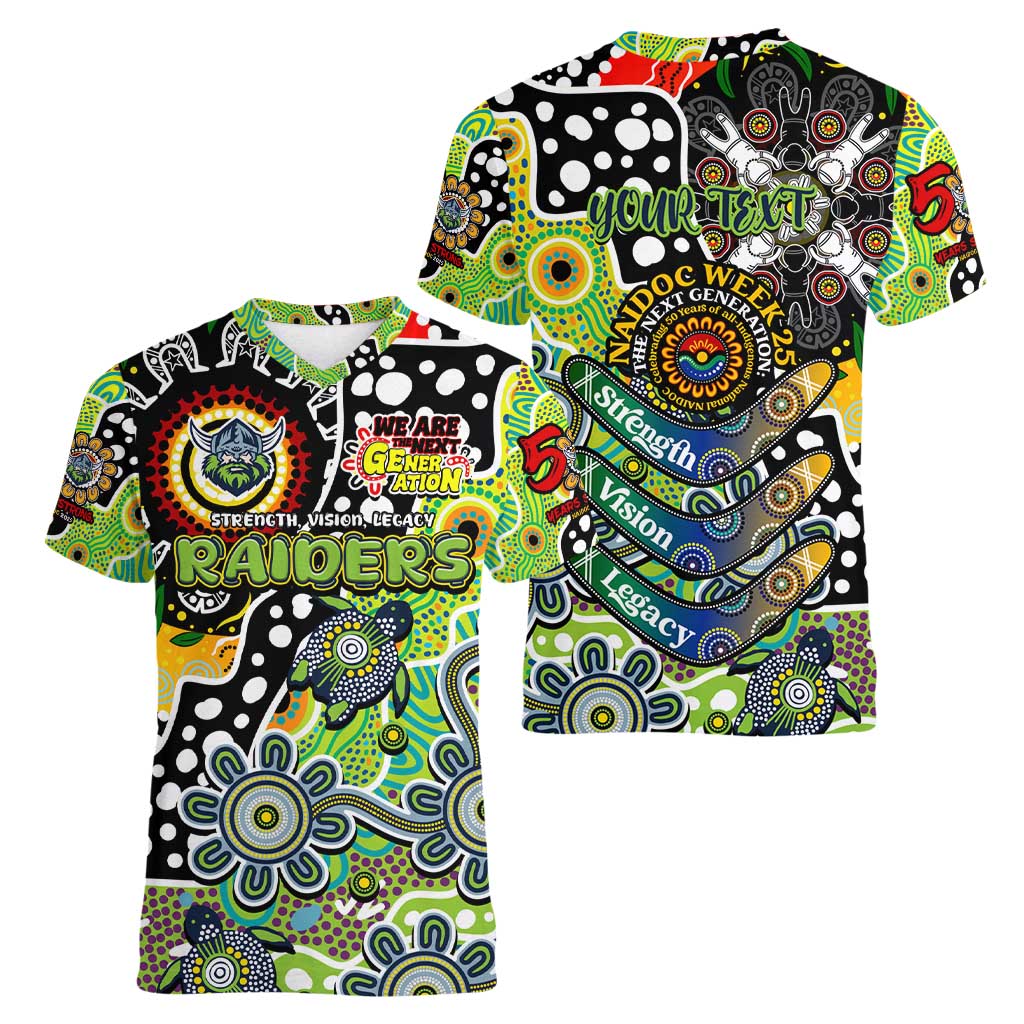 Personalised Raiders NRL Celebrating 50 Years of Naidoc Women V-Neck T-Shirt NAIDOC Week 2025 Aboriginal