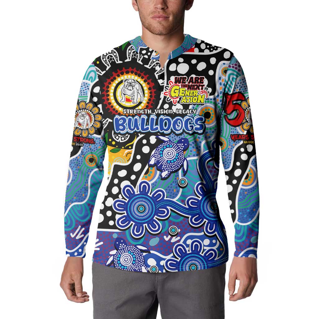 Personalised Bulldogs NRL Celebrating 50 Years of Naidoc Button Sweatshirt NAIDOC Week 2025 Aboriginal