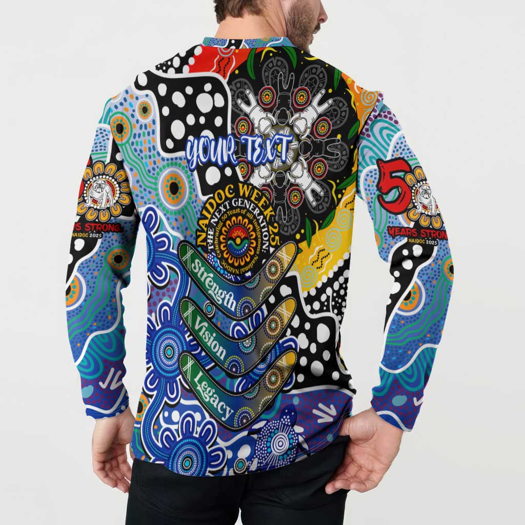 Personalised Bulldogs NRL Celebrating 50 Years of Naidoc Button Sweatshirt NAIDOC Week 2025 Aboriginal