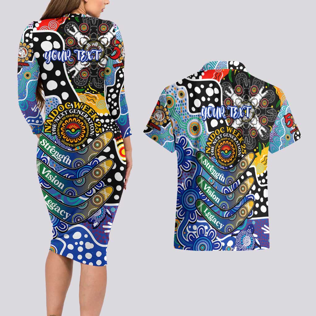 Personalised Bulldogs NRL Celebrating 50 Years of Naidoc Couples Matching Long Sleeve Bodycon Dress and Hawaiian Shirt NAIDOC Week 2025 Aboriginal