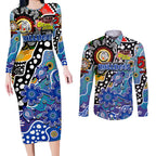 Personalised Bulldogs NRL Celebrating 50 Years of Naidoc Couples Matching Long Sleeve Bodycon Dress and Long Sleeve Button Shirt NAIDOC Week 2025 Aboriginal