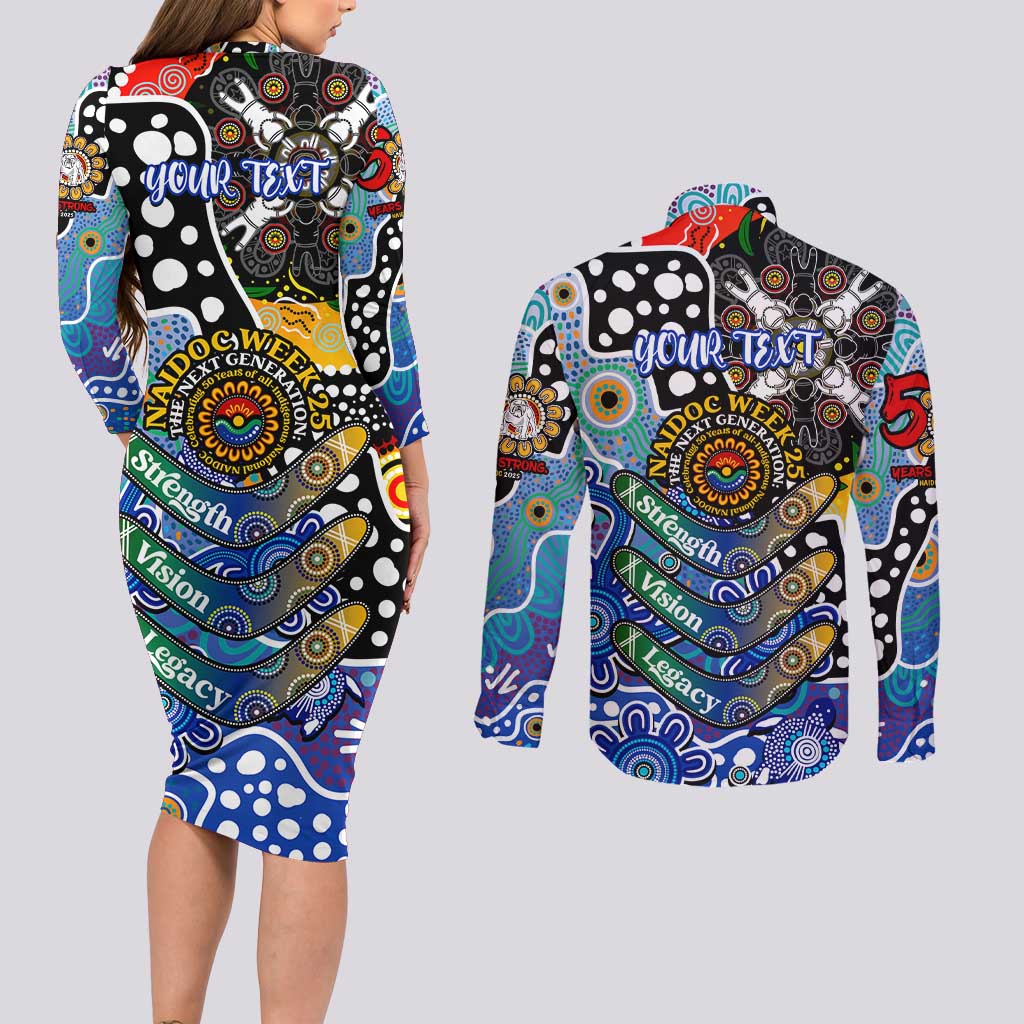 Personalised Bulldogs NRL Celebrating 50 Years of Naidoc Couples Matching Long Sleeve Bodycon Dress and Long Sleeve Button Shirt NAIDOC Week 2025 Aboriginal