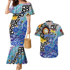 Personalised Bulldogs NRL Celebrating 50 Years of Naidoc Couples Matching Mermaid Dress and Hawaiian Shirt NAIDOC Week 2025 Aboriginal