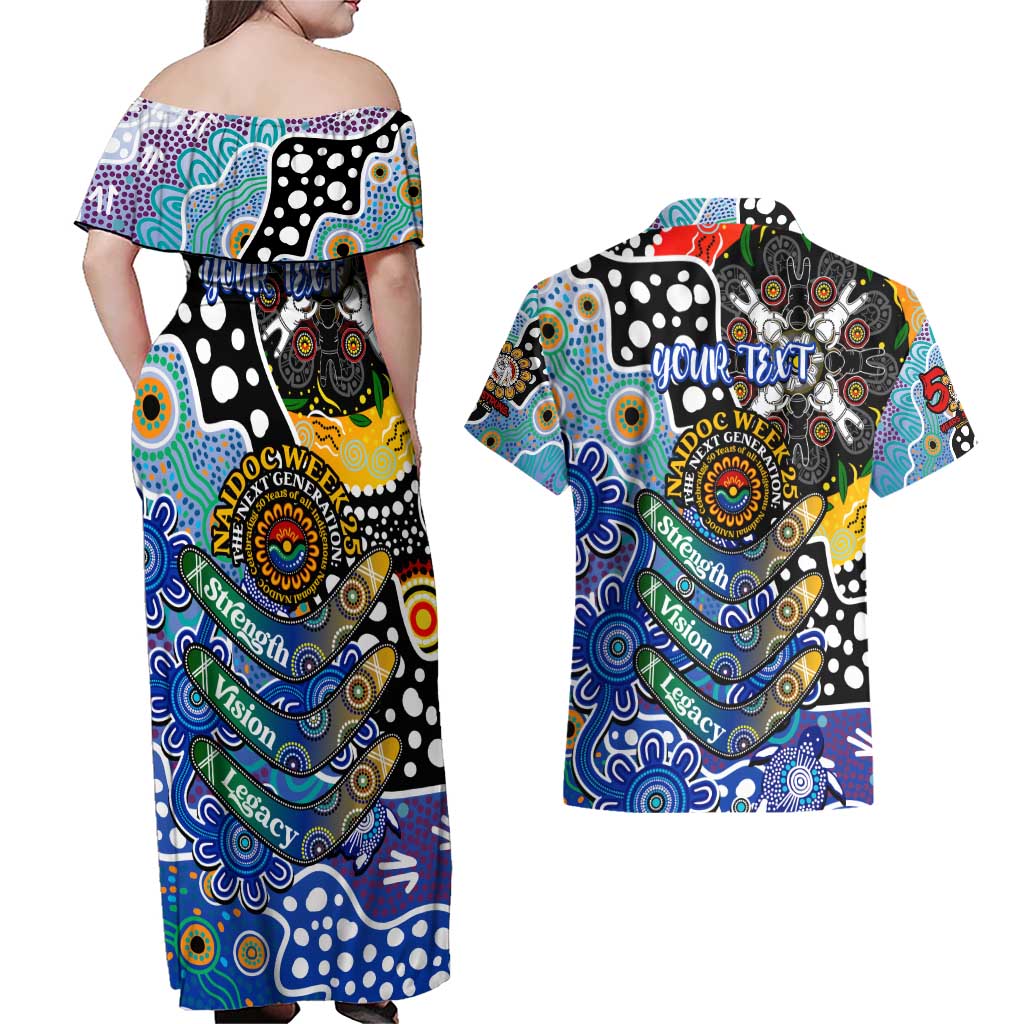 Personalised Bulldogs NRL Celebrating 50 Years of Naidoc Couples Matching Off Shoulder Maxi Dress and Hawaiian Shirt NAIDOC Week 2025 Aboriginal