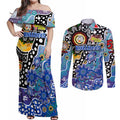 Personalised Bulldogs NRL Celebrating 50 Years of Naidoc Couples Matching Off Shoulder Maxi Dress and Long Sleeve Button Shirt NAIDOC Week 2025 Aboriginal