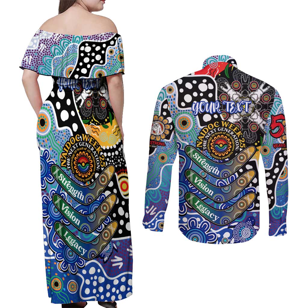 Personalised Bulldogs NRL Celebrating 50 Years of Naidoc Couples Matching Off Shoulder Maxi Dress and Long Sleeve Button Shirt NAIDOC Week 2025 Aboriginal