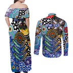 Personalised Bulldogs NRL Celebrating 50 Years of Naidoc Couples Matching Off Shoulder Maxi Dress and Long Sleeve Button Shirt NAIDOC Week 2025 Aboriginal