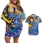 Personalised Bulldogs NRL Celebrating 50 Years of Naidoc Couples Matching Off Shoulder Short Dress and Hawaiian Shirt NAIDOC Week 2025 Aboriginal