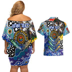 Personalised Bulldogs NRL Celebrating 50 Years of Naidoc Couples Matching Off Shoulder Short Dress and Hawaiian Shirt NAIDOC Week 2025 Aboriginal