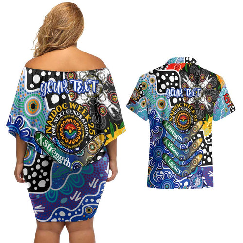 Personalised Bulldogs NRL Celebrating 50 Years of Naidoc Couples Matching Off Shoulder Short Dress and Hawaiian Shirt NAIDOC Week 2025 Aboriginal