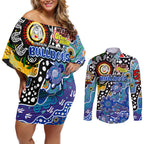 Personalised Bulldogs NRL Celebrating 50 Years of Naidoc Couples Matching Off Shoulder Short Dress and Long Sleeve Button Shirt NAIDOC Week 2025 Aboriginal