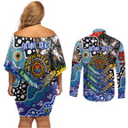 Personalised Bulldogs NRL Celebrating 50 Years of Naidoc Couples Matching Off Shoulder Short Dress and Long Sleeve Button Shirt NAIDOC Week 2025 Aboriginal