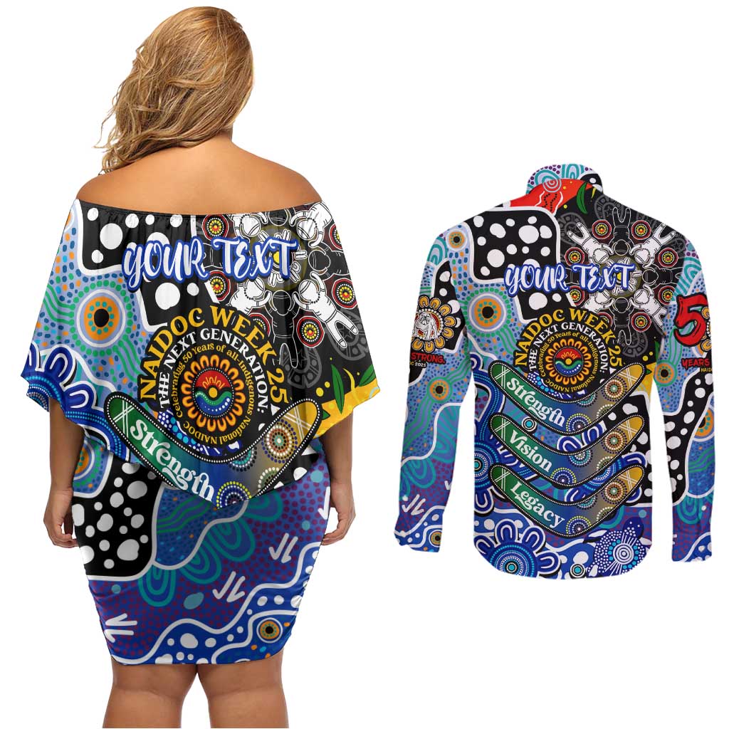 Personalised Bulldogs NRL Celebrating 50 Years of Naidoc Couples Matching Off Shoulder Short Dress and Long Sleeve Button Shirt NAIDOC Week 2025 Aboriginal