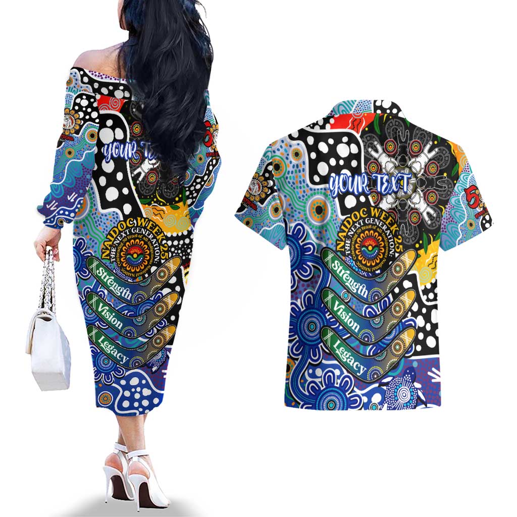 Personalised Bulldogs NRL Celebrating 50 Years of Naidoc Couples Matching Off The Shoulder Long Sleeve Dress and Hawaiian Shirt NAIDOC Week 2025 Aboriginal
